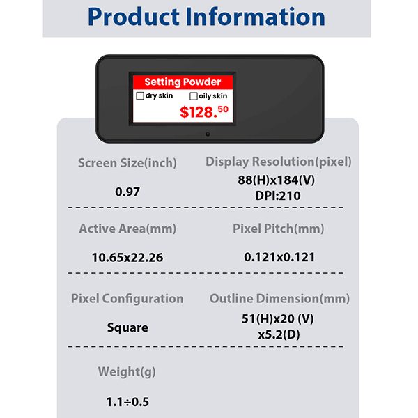 Adequado para joias de alta qualidade 0,97 polegadas 3 cores display de etiqueta de prateleira eletrônica