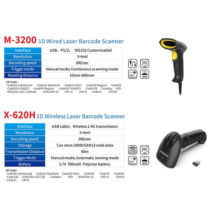 Leitor de código de barras com fio a laser X-530 1D
