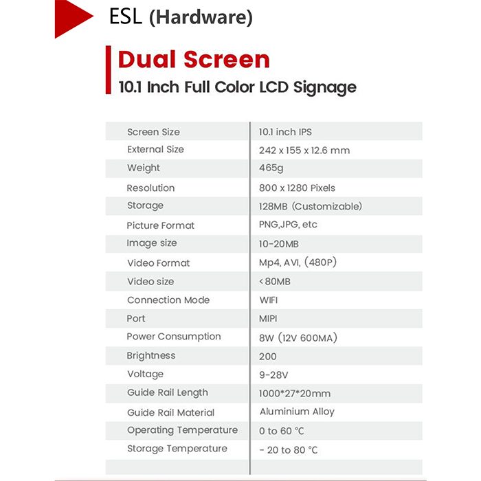 Sinalização LCD colorida de 10,1 polegadas com tela única